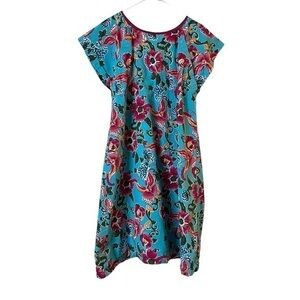 Gownies cheery aqua pink floral cotton hospital / bed rest gown w/ snaps